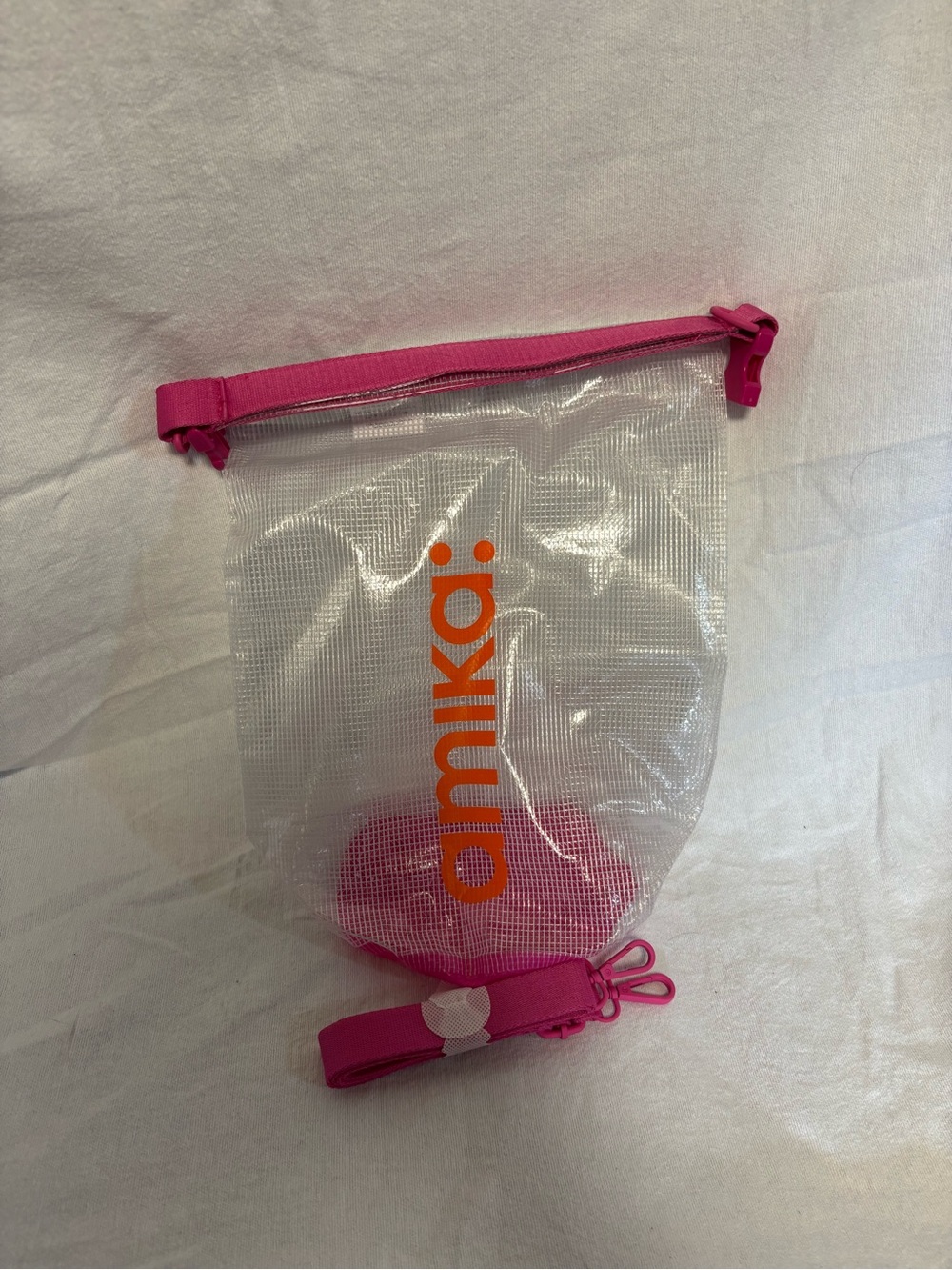 amika Hot Pink & Clear Dry Bag 13x6 W/ Shoulder Strap NEW